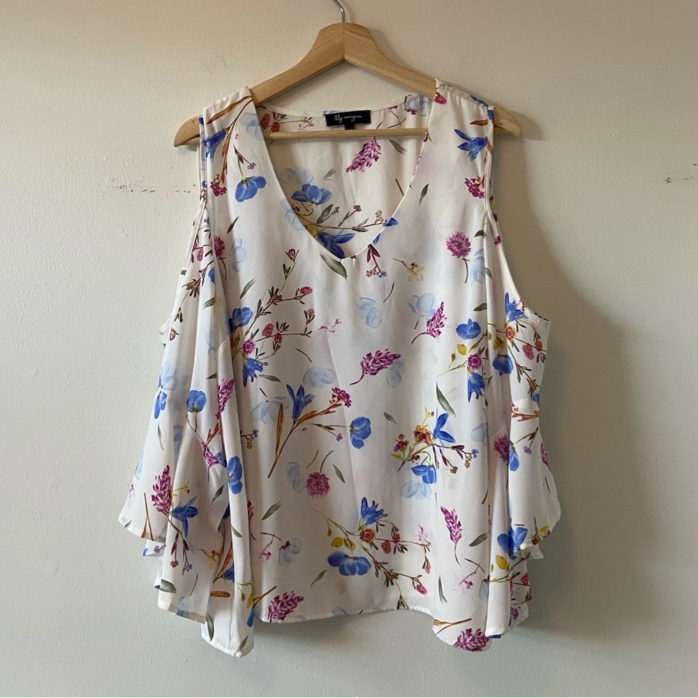 2/$20 Lily Morgan Floral Cold Shoulder Blouse